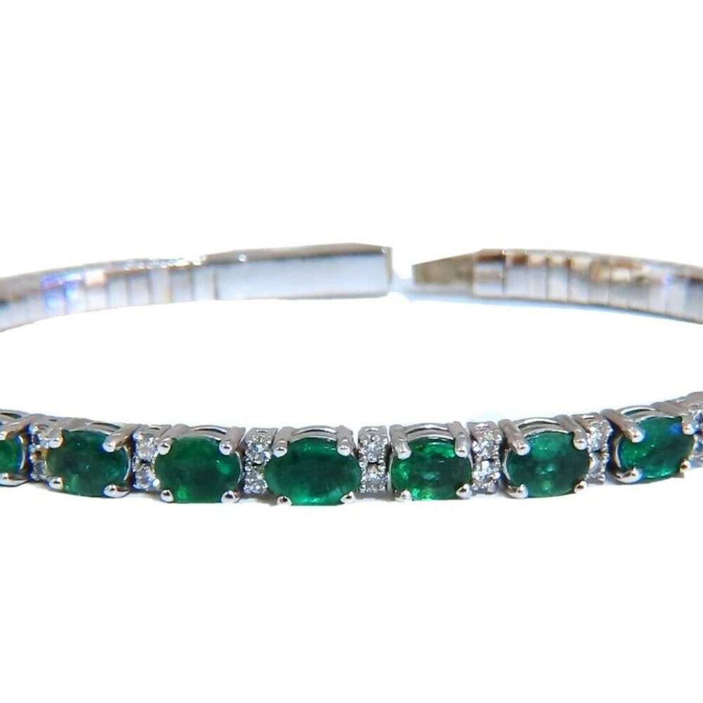 7ct Natural Emerald Diamond Bangle Bracelet 14kt White Gold*